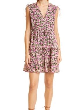Banjanan NWOT Pink Floral V-Neck Tie-Shoulder Tiered Mini Dress S